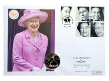 Solomon Islands, 2002 5 dollars 'Celebrating Queen Elizabeth II Golden Jubilee 1900 - 2002' large First day coin cover, by Mercury, UNC