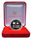 Australia, Fifty-Cents, 2002 Silver Proof  50th Anniversary Accession Queen Elizabeth II. Boxed with Certificate FDC