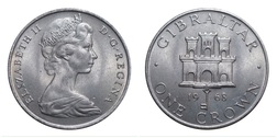 Gibraltar, 1968 One Crown, 'Castle Tower' EF SOLD