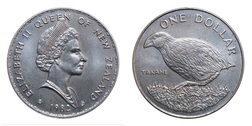 New Zealand, 1982 One dollar Rev: 'Takahe Bird' Cu-Ni , EF