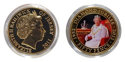 Jersey, Fifty Pence, 2011 Rev: 'The Queen's Diamond Jubilee 2012' Gold Plated Cu-Ni UNC Encapsulated