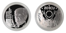 Finland, 1995 Official 20 ECUs Commemorative "Johan Ludvig Runeberg" Silver Proof in capsule, FDC