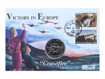 1995 Victory In Europe 50th Anniversary 5 Crowns Coin Cover Turks & Caicos First Day Cover