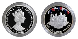 Pre-Owned, Falkland Islands 2002 50 Pence 'Golden Jubilee Queen Elizabeth II. 2002 Piedfort Silver Proof, Capsule and Certificate