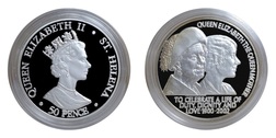 Pre-Owned St. Helena, The Queen Mother MEMORIAL Silver Proof Piedfort, Capsule and Certificate
