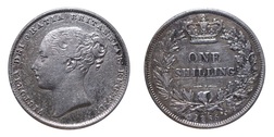 1865 Shilling, Die 35, Fine/aVF