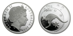 Australia, 2005 1oz 0.999 Fine Silver, "Kangaroo within circle & background", UNC Encapsulated