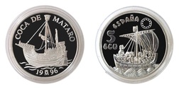 Spain, 1996 Official 5 ECU 'Castilian Cog' (1 Ounce Silver) Proof in Capsule, obverse showing light signs of  toning near rim, otherwise FDC