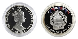 Falkland Islands, 2002 Golden Jubilee 50p Crown, Silver Proof, "CORONATION THRONE" in Capsule & Certificate. FDC 76582