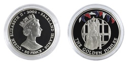 Falkland Islands, 2002 Golden Jubilee 50p Crown, Silver Proof, "THE HOUSE OF LORDS" in Capsule & Certificate. FDC 76585