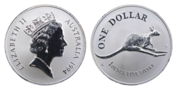 Australia, 1994 1oz 0.999 Fine Silver Kangaroo. UNC Encapsulated