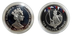 Falkland Islands, 2002 Golden Jubilee 50p Crown, Cupro-nickel Proof, "CORONATION REGALIA" in Capsule & Certificate. FDC 76588