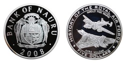 Bank of Nauru, 2008 5 Dollars RAF "HALIFAX & VULCAN"  Silver Proof in Capsule aFDC