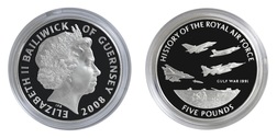 Guernsey, 2008 Five Pounds RAF "THE GULF WAR" Silver Proof in Capsule FDC
