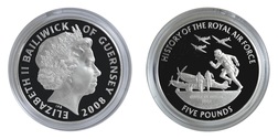 Guernsey, 2008 Five Pounds RAF "BATTLE OF BRITAIN 1940" Silver Proof in Capsule FDC