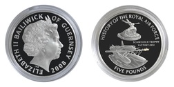 Guernsey, 2008 Five Pounds RAF "SCHNEIDER TROPHY VICTORY 1931" Silver Proof in Capsule FDC