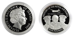 Jersey, 2008 Five Pounds RAF "BOMBER COMMAND" Silver Proof in Capsule FDC