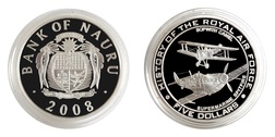 Bank of Nauru, 2008 Five Pounds RAF "SOPWITH CAMEL & SPITFIRE" Silver Proof in Capsule FDC