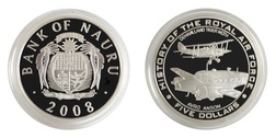 Bank of Nauru, 2008 Five Pounds RAF "TIGER MOTH & AVRO ANSON" Silver Proof in Capsule FDC