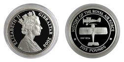 Gibraltar, 2008 Five Pounds RAF "ROYAL AIRCRAFT FACTORY SE5a" Silver Proof in Capsule FDC