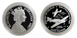 Gibraltar, 2008 Five Pounds RAF "HURRICANE" Silver Proof in Capsule FDC