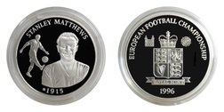 EUROPEAN FOOTBALL CHAMPIONSHIP '96 "STANLEY MATTHEWS" Royal Mint Issue Silver Medal, Proof FDC