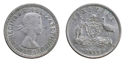 Australia, 1955 Silver Sixpence, VF