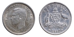 Australia, 1942D Silver Sixpence, GF