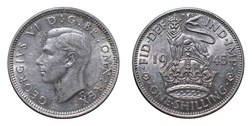 78291 Silver One Shilling, Eng 1945, GVF