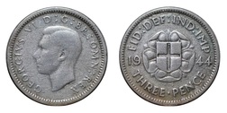 78293 Silver Three-pence, 1944, FAIR & Rare