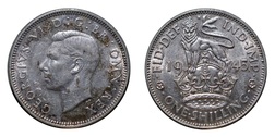80010  Silver One Shilling Eng 1945, GVF obverse stains