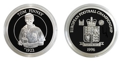 EUROPEAN FOOTBALL CHAMPIONSHIP '96 "TOM FINNEY" Royal Mint Issue Silver Medal, Proof FDC
