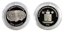 EUROPEAN FOOTBALL CHAMPIONSHIP '96 "Wembley Stadium" Royal Mint Issue Silver Medal, Proof FDC