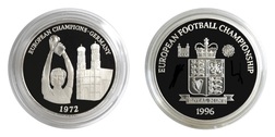 EUROPEAN FOOTBALL CHAMPIONSHIP '96 "THE EUROPEAN CHAMPIONS GERMANY 1972" Royal Mint Silver Medal, Proof FDC