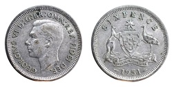 Australia, silver sixpence 1951, VF