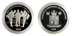 EUROPEAN FOOTBALL CHAMPIONSHIP '96 "Germany vs England 1899" Royal Mint Issue Silver Medal, Proof FDC
