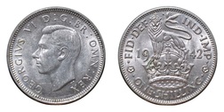 38855 George VI Silver 1942 Shilling English reverse, EF