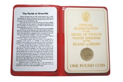 States of Jersey, Parish of Grouville 1986 Official £1 Pound Coin in Red Presentation Wallet