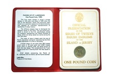 States of Jersey, Parish of St. Lawrence,1985 Official £1 Pound Coin in Red Presentation Wallet