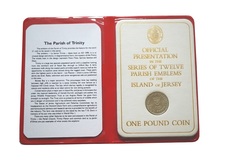 States of Jersey, Parish of Trinity 1988 Official £1 Pound Coin in Red Presentation Wallet
