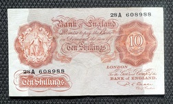 P.S. Beale Bank of England 10 Shillings 10/- Percival - Beale. 28A 608988 VF