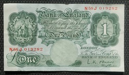 L.K. O'Brien Bank of England One Pound Banknote N58J 019282, VF