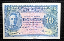 Malaya, Ten Cents Banknote, issued 1st July 1941, VF