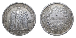 France - 5 Francs Hercules 1875 Silver, GF