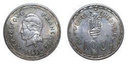 France - New Hebrides 1966 Silver 100 Francs, EF