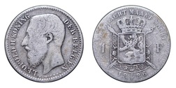France, 1886 Silver 1 Franc - Leopold II, nFine