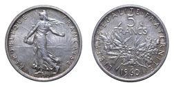 France - 1960 Silver 5 Francs, GVF