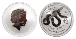 Australian, 2013 Dollar, Year of the Snake 1oz .999 Silver, BU in Capsule.