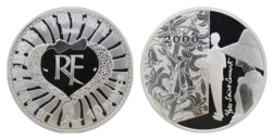 France, 10 Francs, 2000 "Yves St. Laurent". Silver Proof in Capsule FDC.