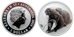 Australia, 2010 Dollar One Ounce 0.999 Fine Silver Koala on branch, UNC Encapsulated